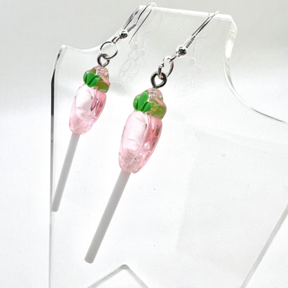 Pink Carrot Lollipop Earrings - Easter Earrings - Rabbit Earrings - Sucker Earri - Picture 6 of 9